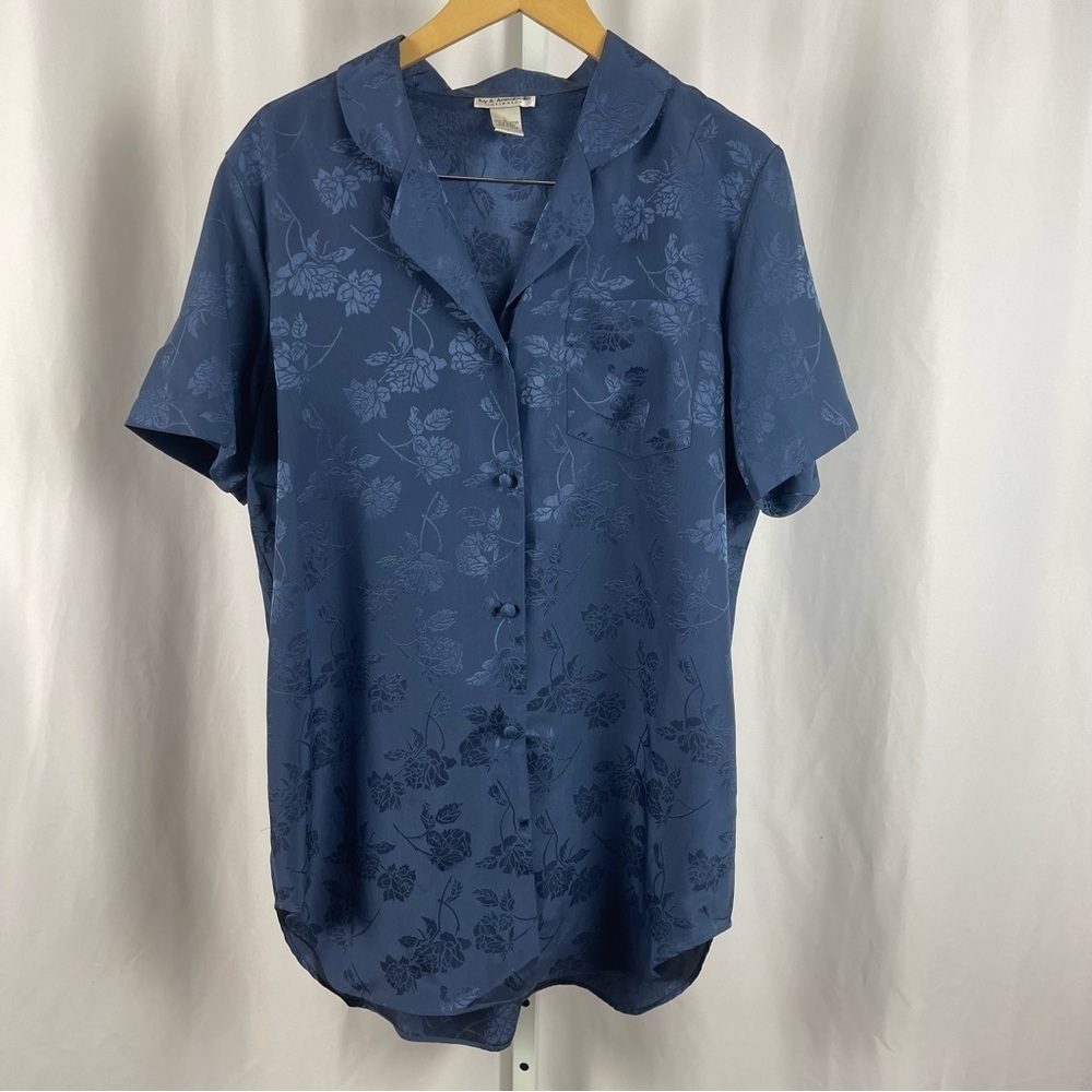 VINTAGE Ivy & Annabelle Large Satin Silky Collared Button Up Nightgown Pj Top